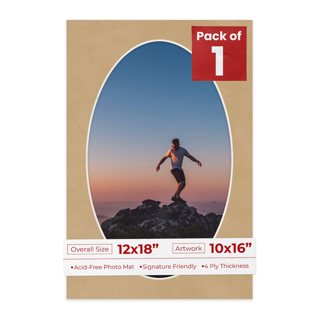 Beige Suede Mat Board for 12x18 Frames - Oval Opening for 10x16 Photos